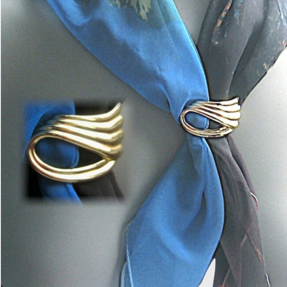 RARE Authentic Vintage Angel Wing Scarf Slide Luxury Gold Jewelry Celeb Style - Picture 5 of 15